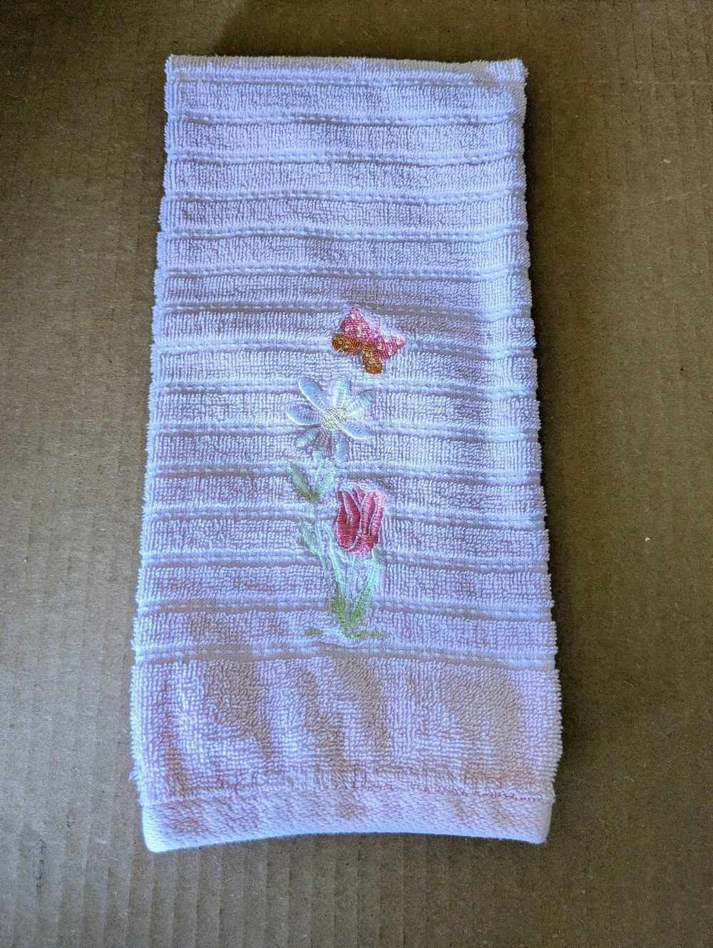 Towel Embroidered Pink Floral Hand Towel  with Butterly 100% Cotton